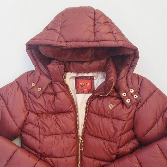 NEW GUESS Kara Long Puffer Hooded Coat SZ 12 - Picture 3 of 6